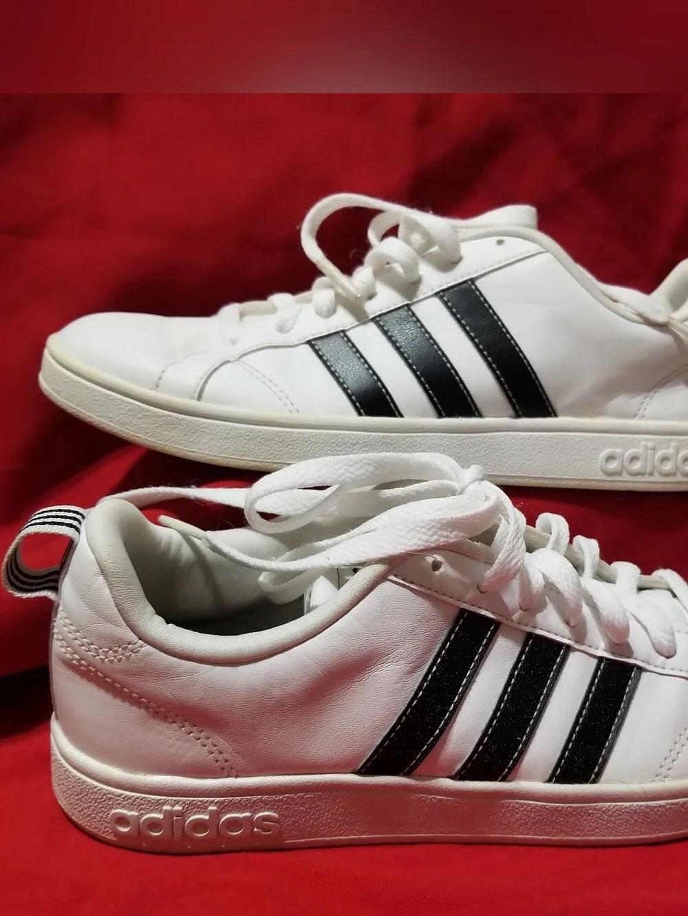 Adidas Adult Size 6 White Neo Baseline Sneakers with Black Three-Stripes